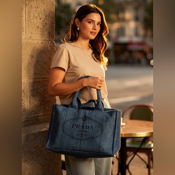 Prada Denim Canapa Extra Large Tote Bag - Picture 2 of 16